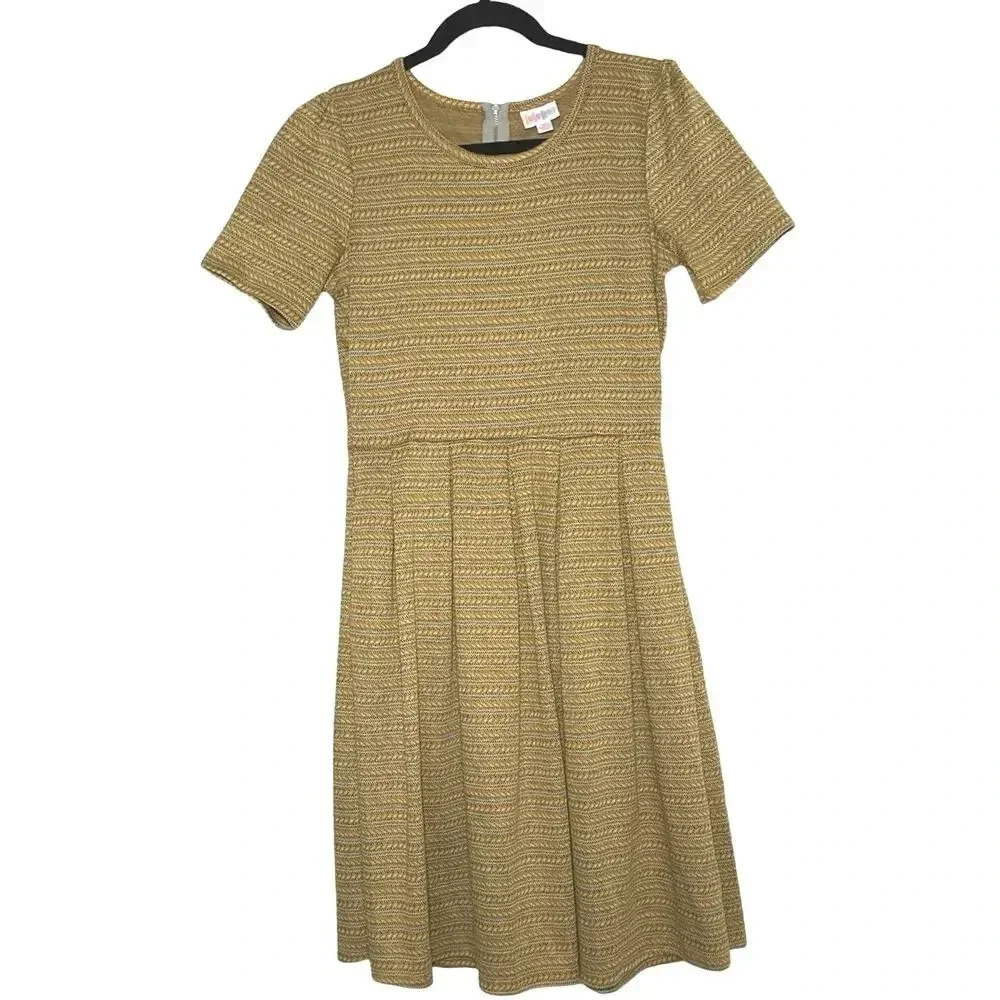 Short Sleeve Textured Mustard Fit & Flare Dress